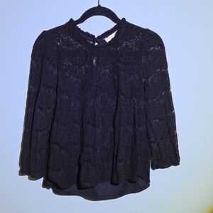 Monteau Black Laced Fully Lined 3/4 Sleeve Blouse Size XL